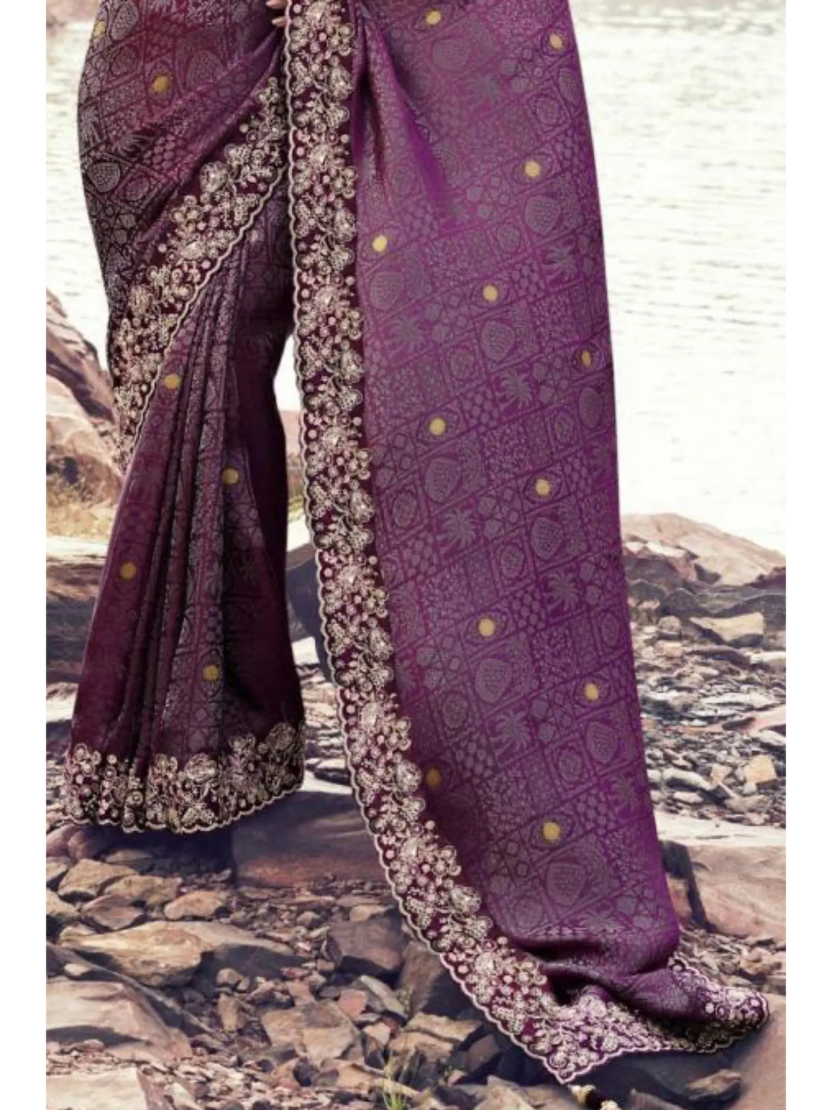 Wine Pure Satin Silk With Jacquard traditional saree by Naksh Creation view 3