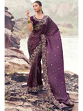 Wine Pure Satin Silk With Jacquard traditional saree by Naksh Creation