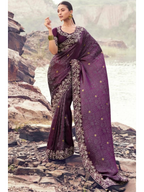 Wine Pure Satin Silk With Jacquard traditional saree by Naksh Creation