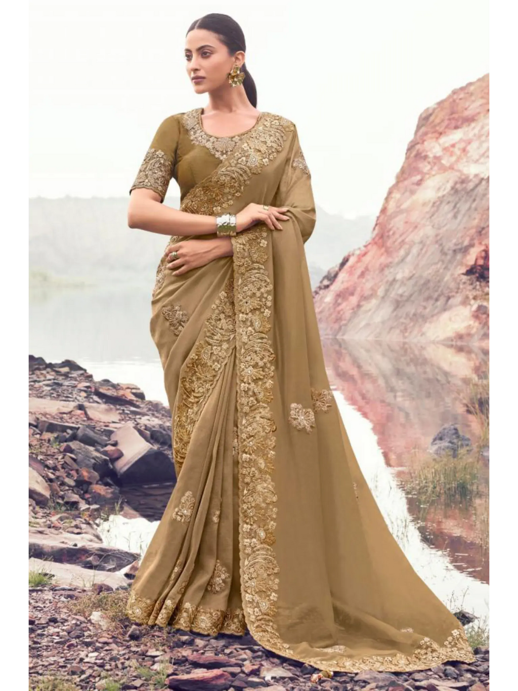 Chiku Pure Banarasi Silk traditional saree by Naksh Creation