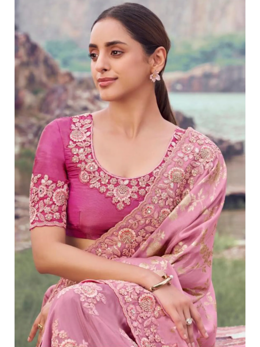 Onion Pink Tissue Silk With Jacquard traditional saree by Naksh Creation view 2