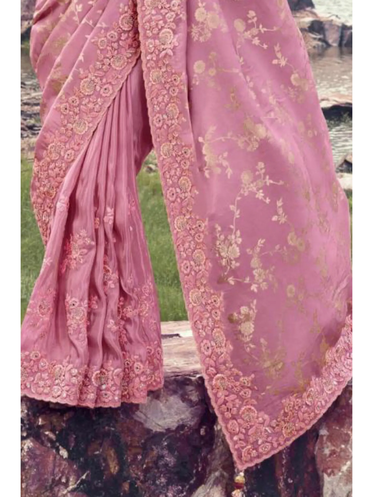 Onion Pink Tissue Silk With Jacquard traditional saree by Naksh Creation view 3