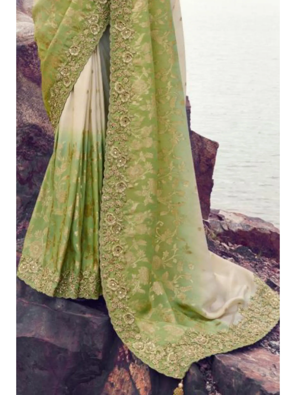 Green Shaded Tissue Silk With Jacquard traditional saree by Naksh Creation view 3