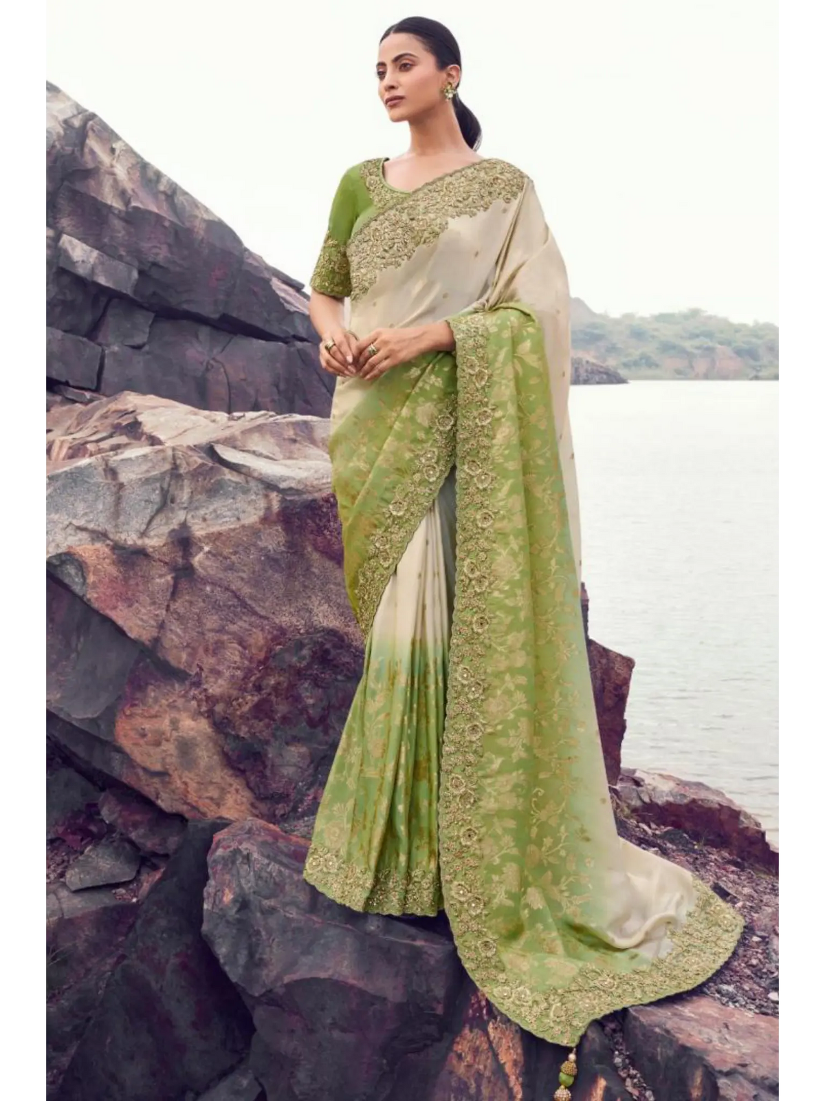 Green Shaded Tissue Silk With Jacquard traditional saree by Naksh Creation