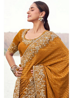 Mustard Pure Satin Silk With Jacquard traditional saree by Naksh Creation view 2