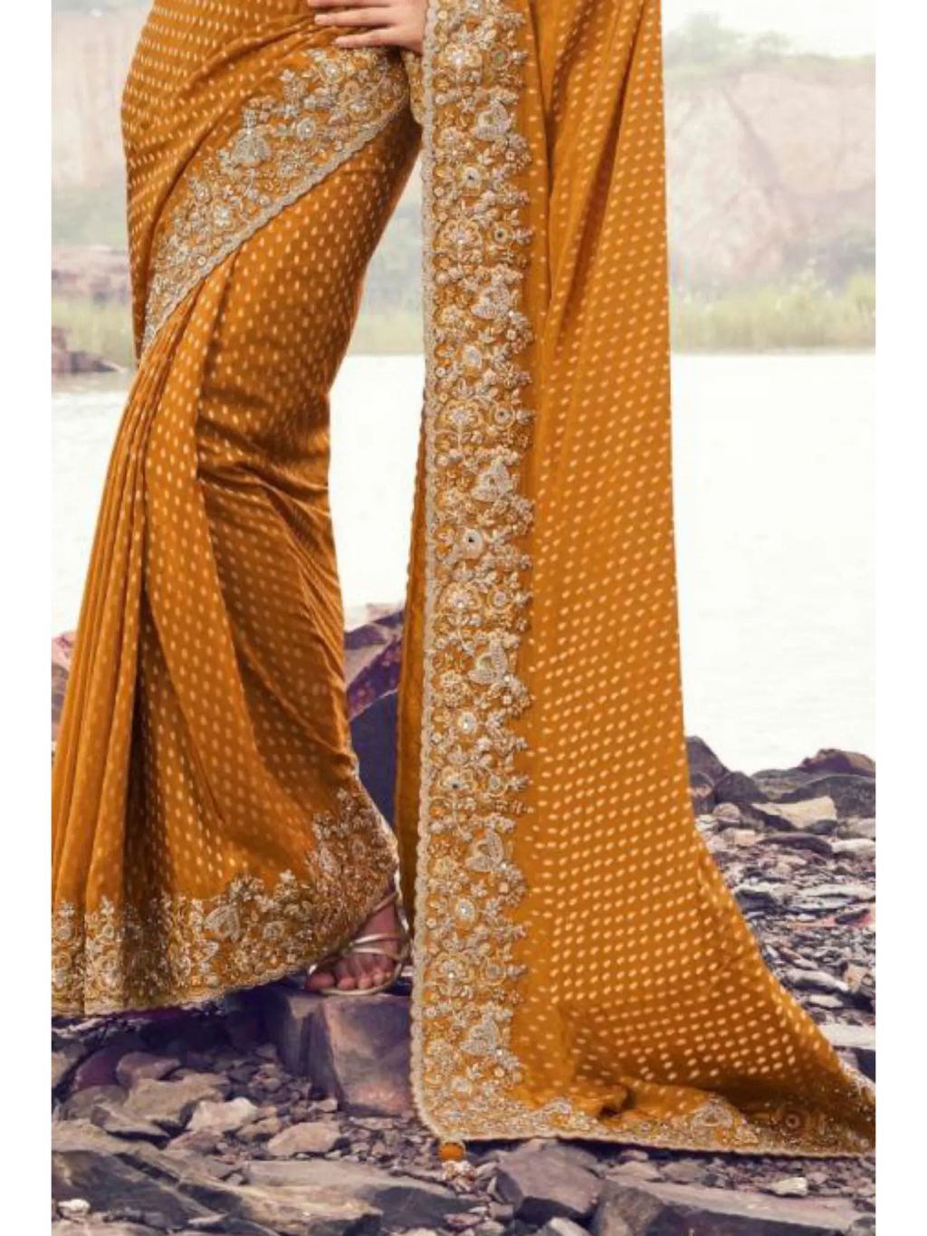 Mustard Pure Satin Silk With Jacquard traditional saree by Naksh Creation view 3