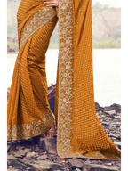 Mustard Pure Satin Silk With Jacquard traditional saree by Naksh Creation view 3