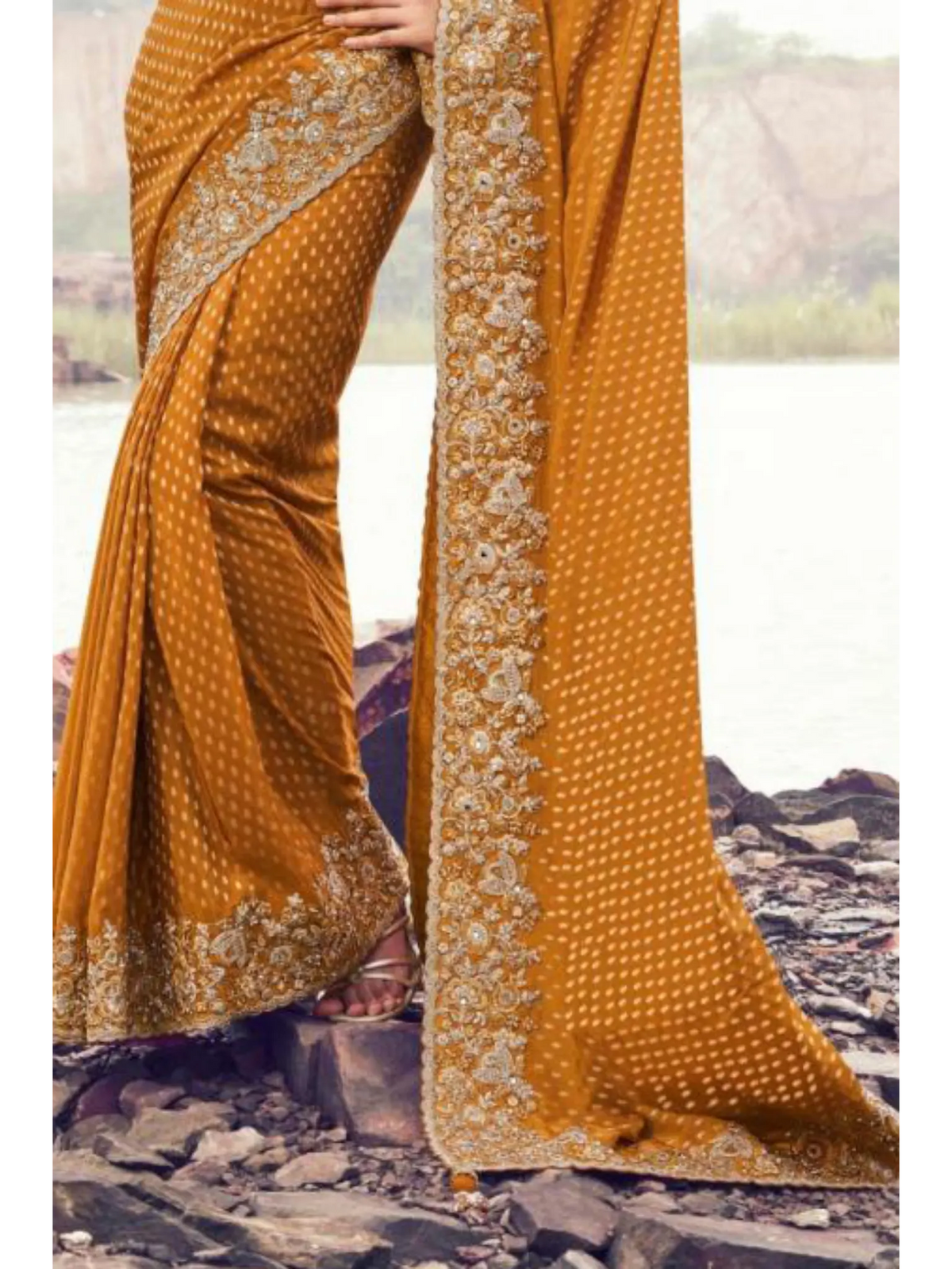 Mustard Pure Satin Silk With Jacquard traditional saree by Naksh Creation view 3