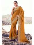 Mustard Pure Satin Silk With Jacquard traditional saree by Naksh Creation