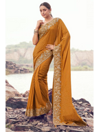 Mustard Pure Satin Silk With Jacquard traditional saree by Naksh Creation