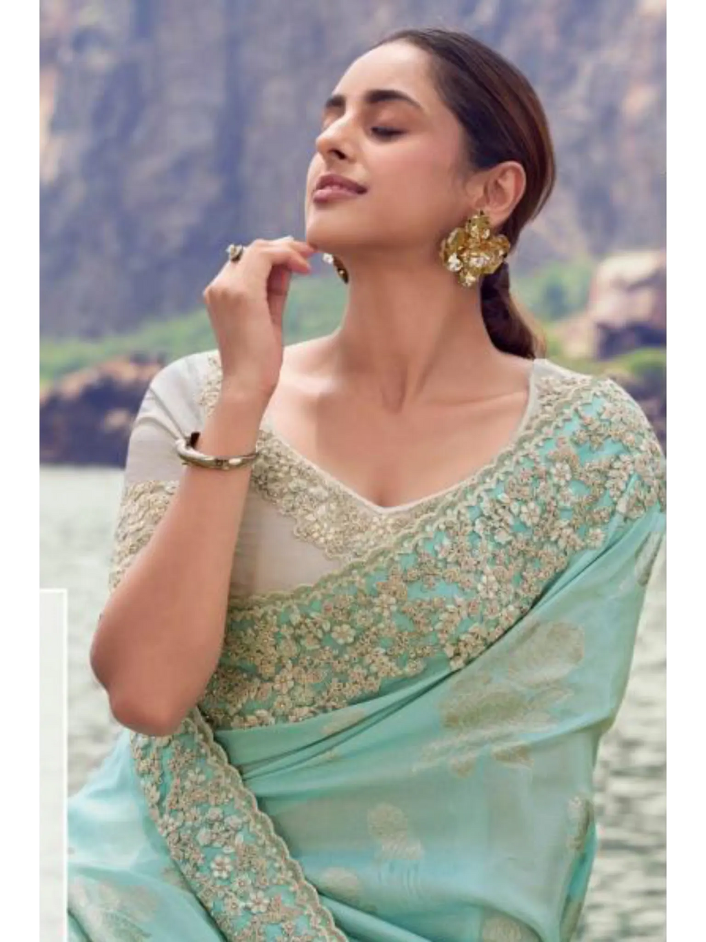 Sky Blue Tissue Silk With Jacquard traditional saree by Naksh Creation view 2