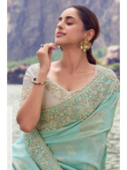 Sky Blue Tissue Silk With Jacquard traditional saree by Naksh Creation view 2