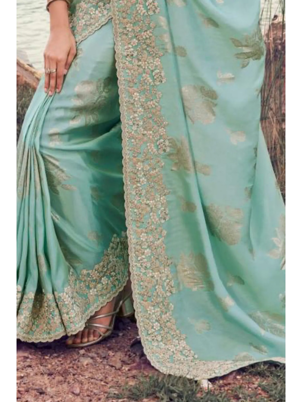 Sky Blue Tissue Silk With Jacquard traditional saree by Naksh Creation view 3