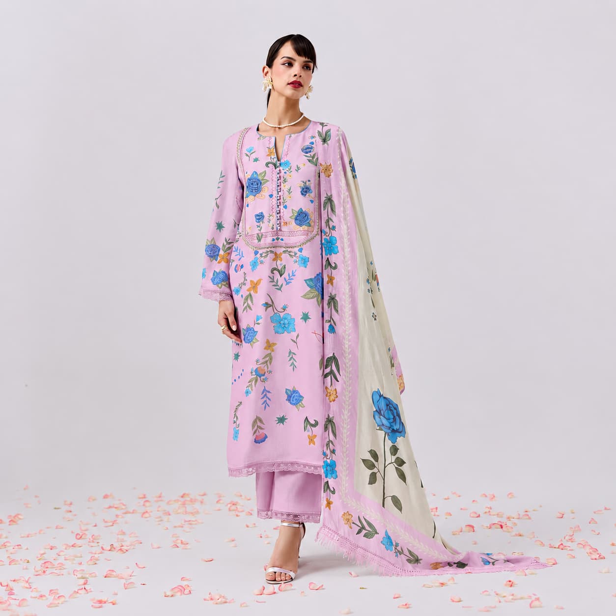 Pink Cotton Lawn Digital Print Salwar Kameez with Embroidered Dupatta