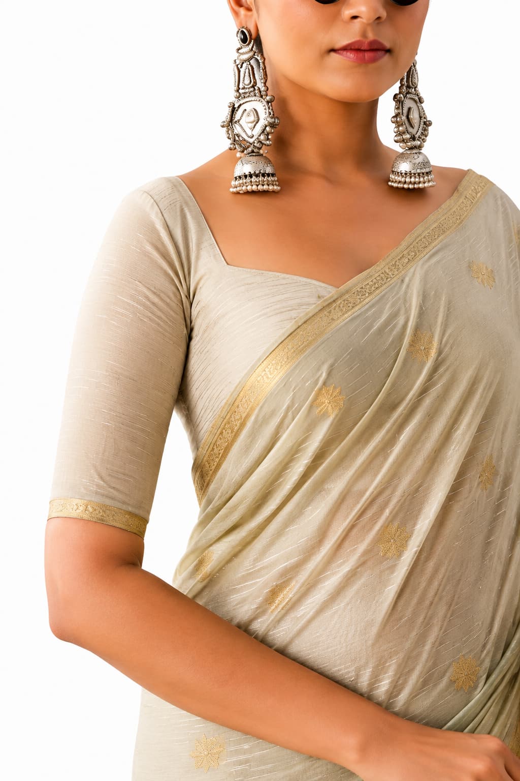 Beige Linen Silk Zari Border Work Saree