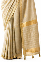 Beige Linen Silk Zari Border Work Saree