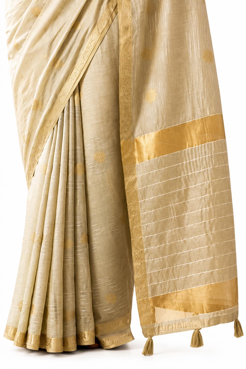 Beige Linen Silk Zari Border Work Saree