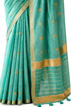Sea Green Linen Silk Zari Border Work Saree