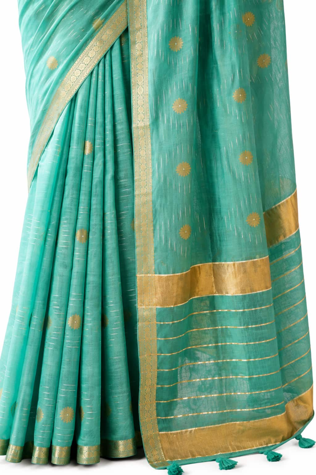 Sea Green Linen Silk Zari Border Work Saree