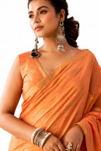 Orange Linen Silk Zari Border Work Saree