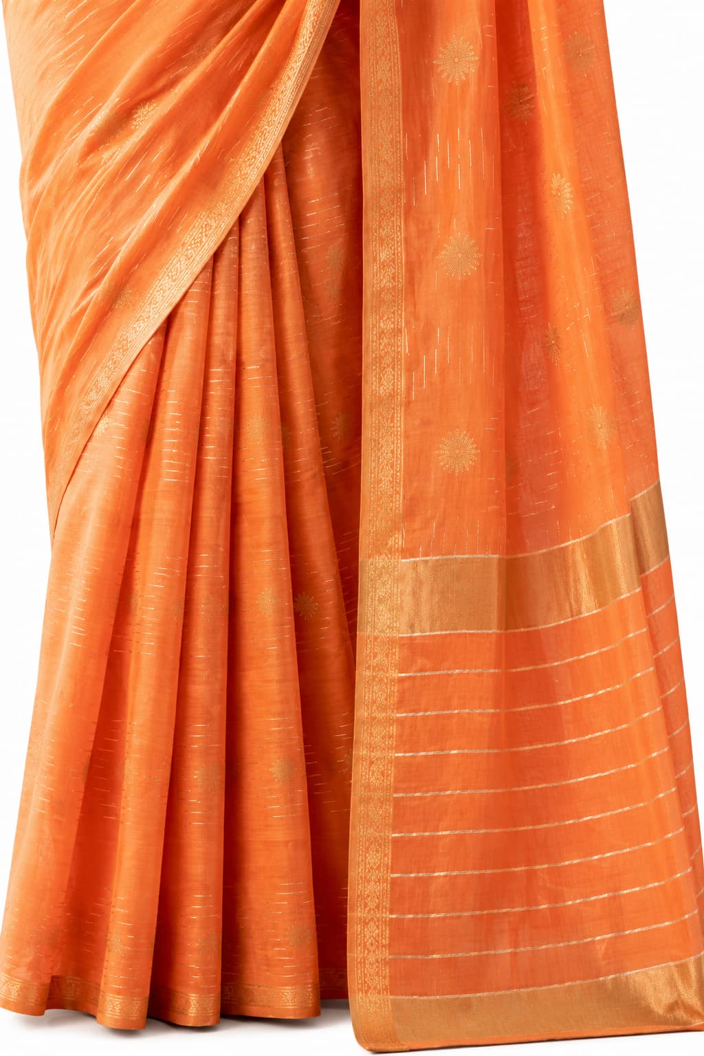 Orange Linen Silk Zari Border Work Saree