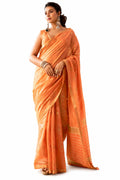 Orange Linen Silk Zari Border Work Saree