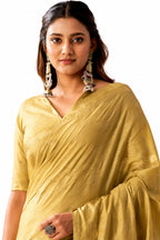 Gold Linen Silk Zari Border Work Saree