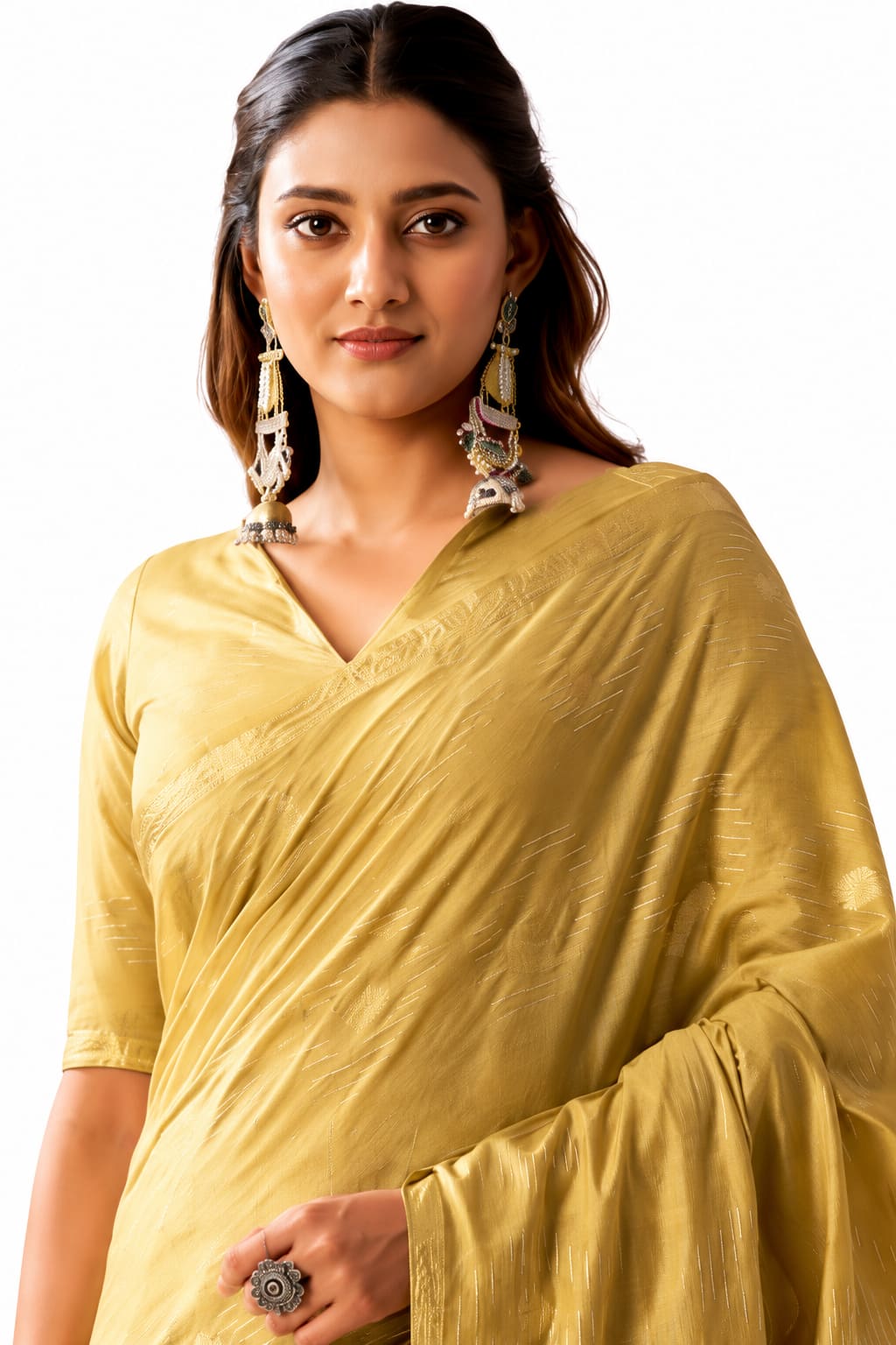 Gold Linen Silk Zari Border Work Saree