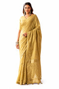 Gold Linen Silk Zari Border Work Saree