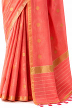 Coral Pink Linen Silk Zari Border Work Saree