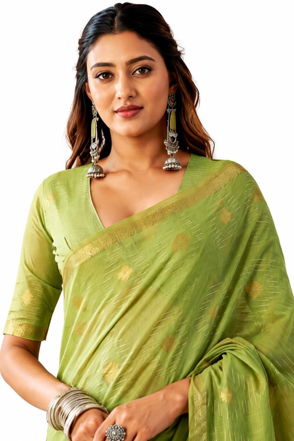 Pista Green Linen Silk Zari Border Work Saree
