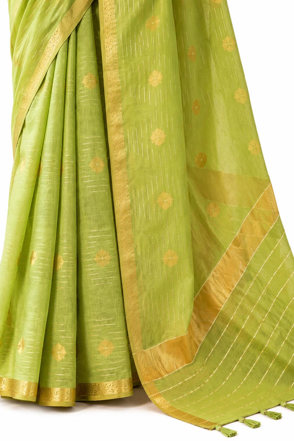Pista Green Linen Silk Zari Border Work Saree