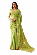 Pista Green Linen Silk Zari Border Work Saree