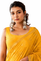 Yellow Linen Silk Zari Border Work Saree