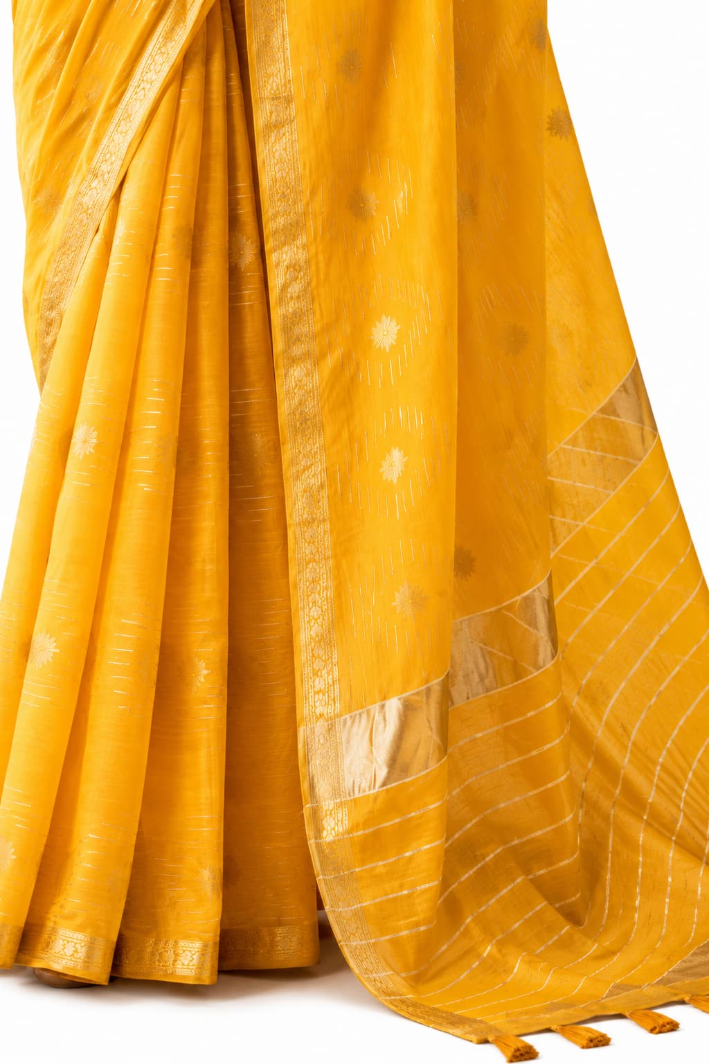 Yellow Linen Silk Zari Border Work Saree