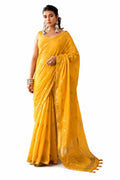 Yellow Linen Silk Zari Border Work Saree