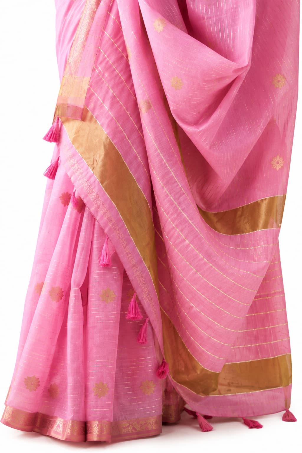 Baby Pink Linen Silk Zari Border Work Saree