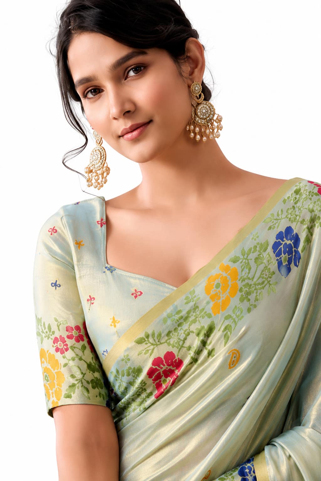 Ice Blue Shimmer Tissue Silk Zari Border Work Saree