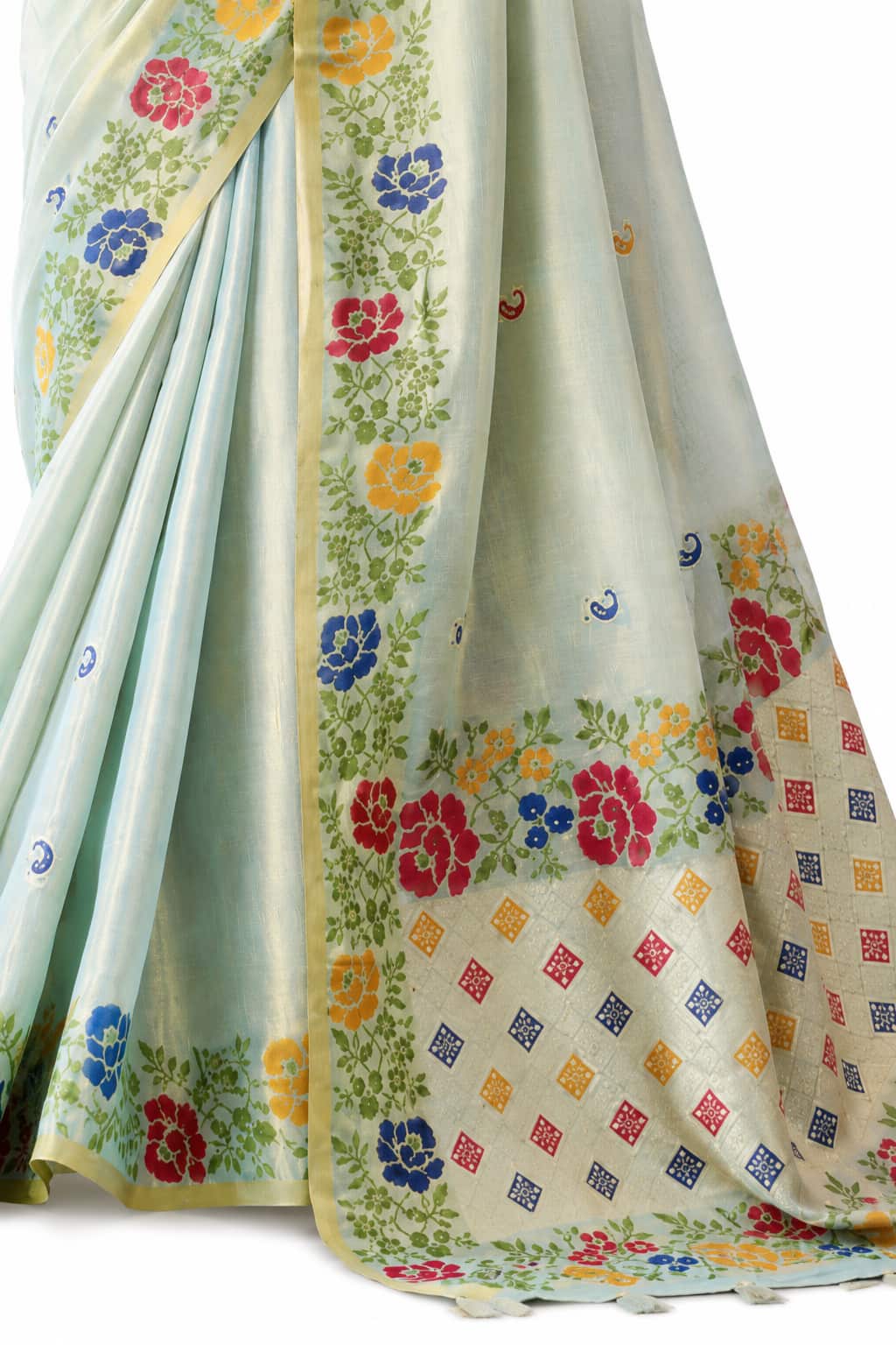 Ice Blue Shimmer Tissue Silk Zari Border Work Saree