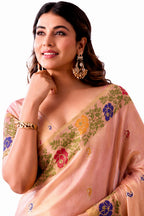 Peach Shimmer Tissue Silk Zari Border Work Saree