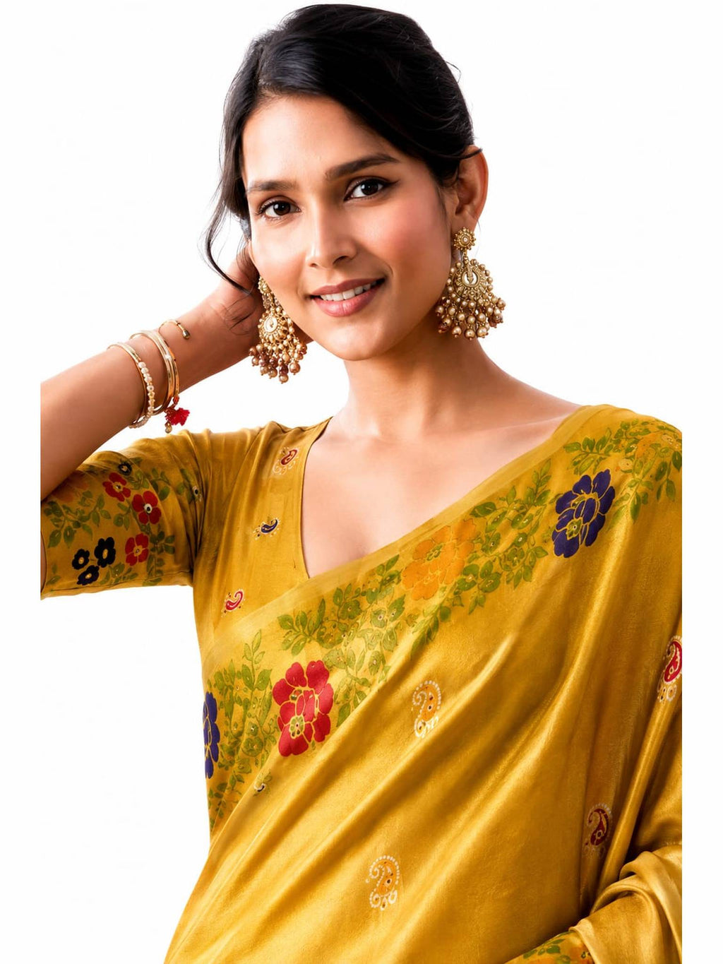 Mustard Yellow Shimmer Tissue Silk Zari Border Work Saree