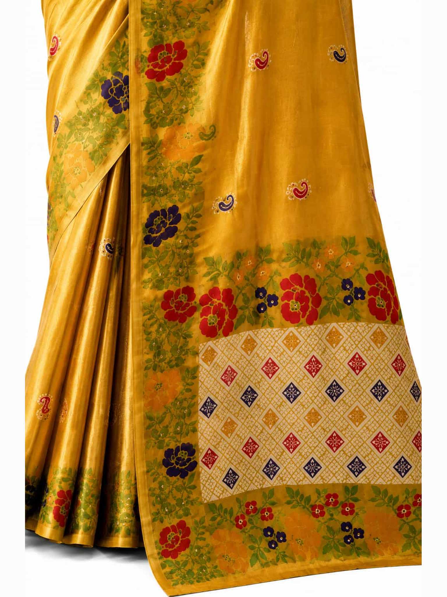 Mustard Yellow Shimmer Tissue Silk Zari Border Work Saree