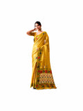 Mustard Yellow Shimmer Tissue Silk Zari Border Work Saree