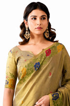 Green Shimmer Tissue Silk Zari Border Work Saree