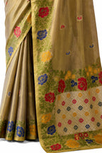 Green Shimmer Tissue Silk Zari Border Work Saree