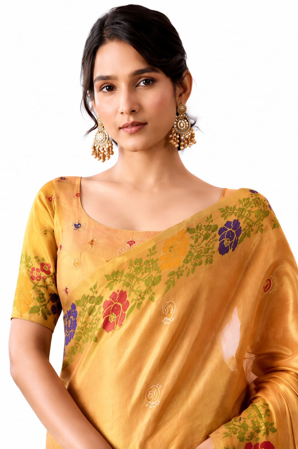Orange Shimmer Tissue Silk Zari Border Work Saree