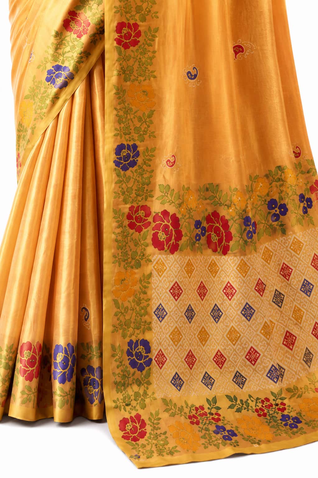 Orange Shimmer Tissue Silk Zari Border Work Saree