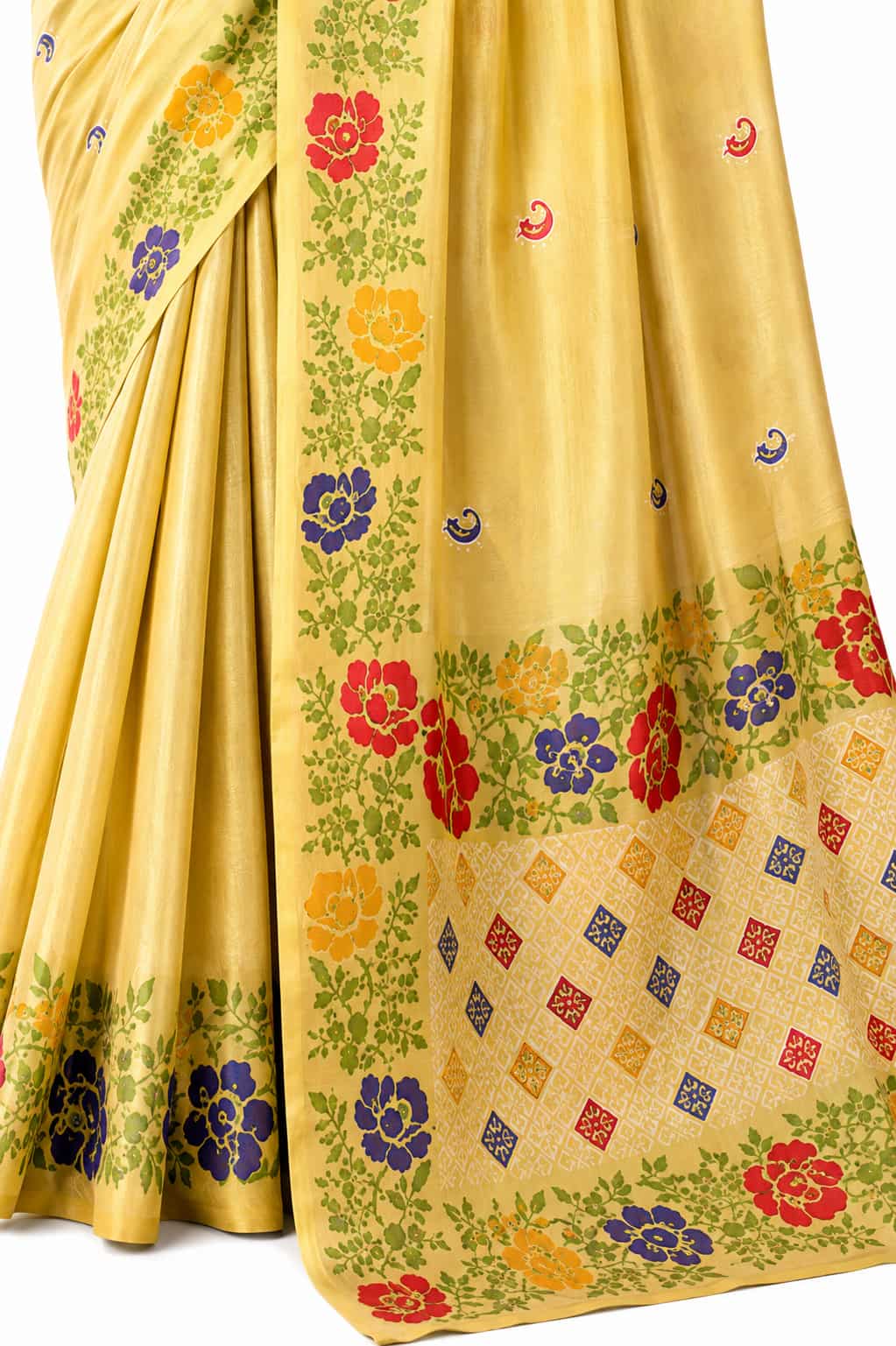 Yellow Shimmer Tissue Silk Zari Border Work Saree