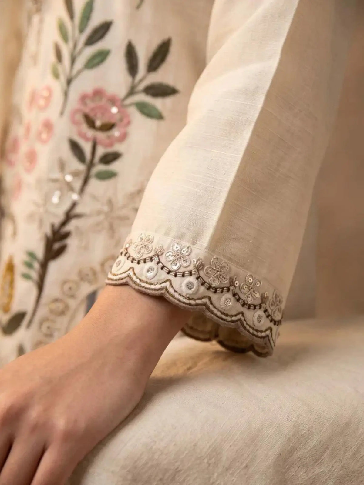 Ivory Cream Silk Suit Side Silhouette and Fit