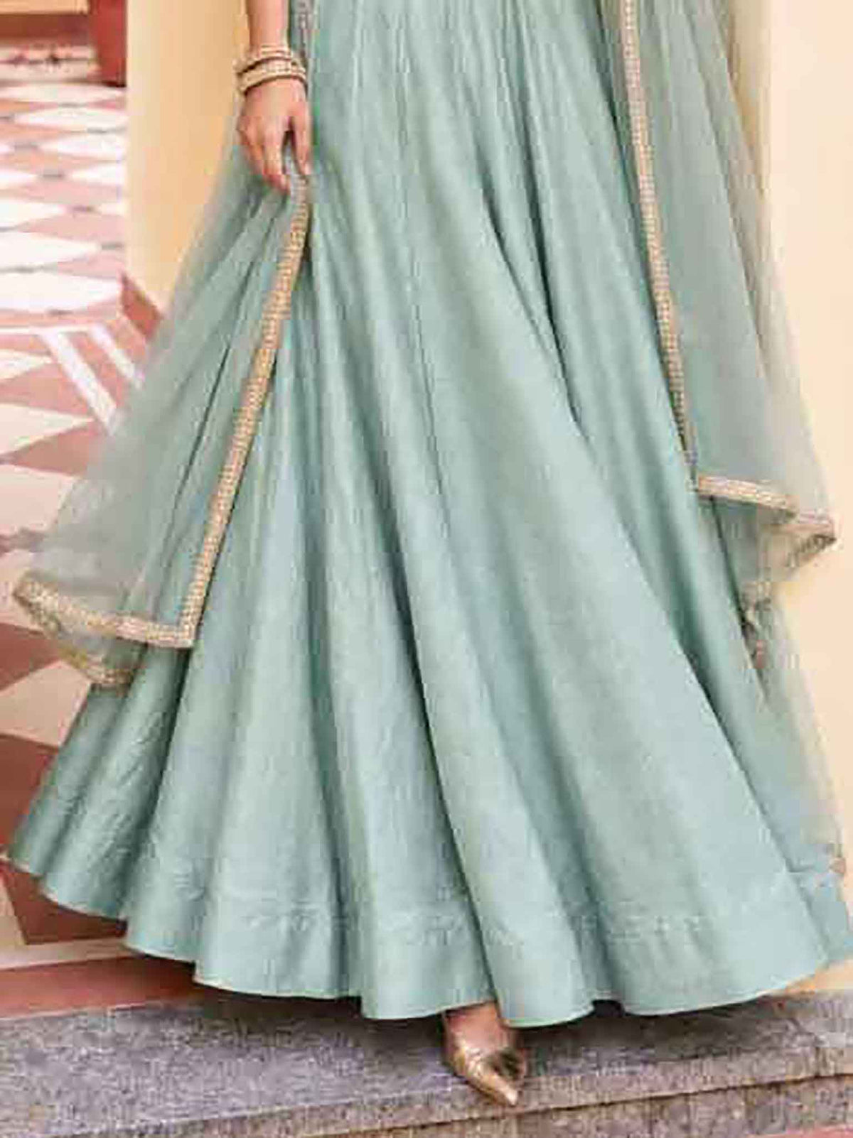Matching soft roman silk pocketed skirt and net dupatta for Ivory White Lehenga